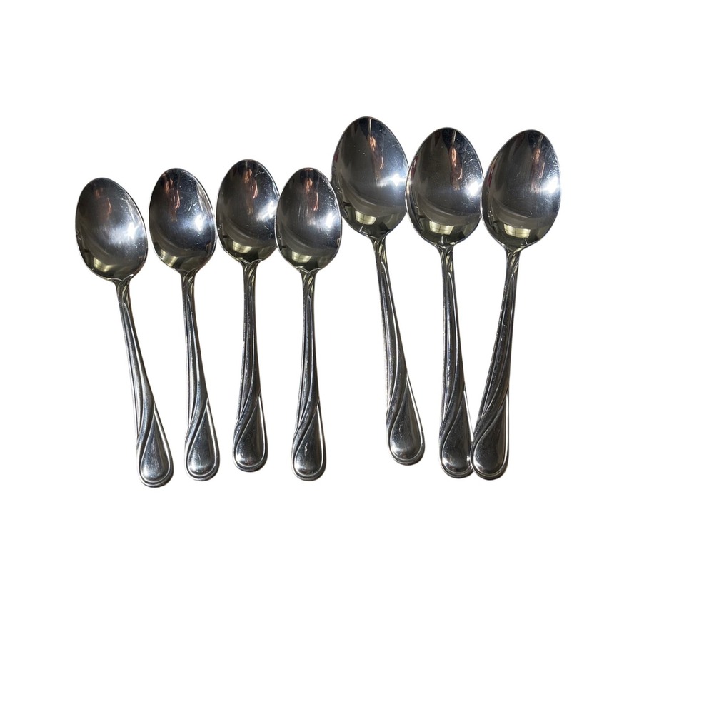 Pfaltzgraff Stainless Steel Teaspoons Lot of 7 Classic Curved Pattern